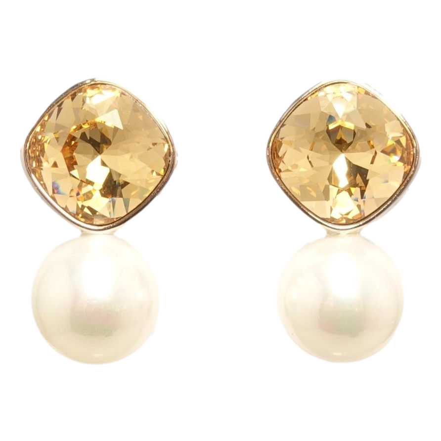 Сережки Xuping колір Родій з кристалами Swarovski пусети Кристал Golden Shadow з перлиною ø 10мм фото №1