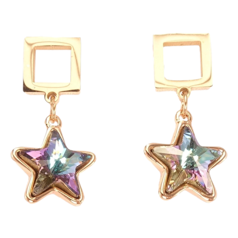 Сережки Xuping колір 18K з кристалами Swarovski пусети «Квадрат з підвіскою зірочка Paradise Shine» фото №11