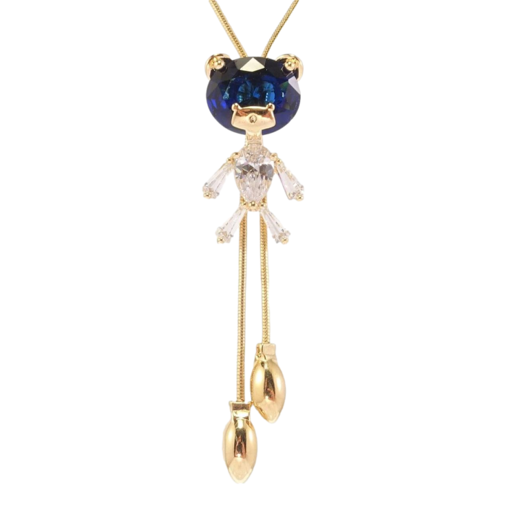 Бігунок на ланцюжку Xuping Позолота 18К Ведмедик з синьо-білими кристалами довжина 49-52см х 1мм фото №2 Бігунок на ланцюжку Xuping Позолота 18К Ведмедик з синьо-білими кристалами довжина 49-52см х 1мм фото №2