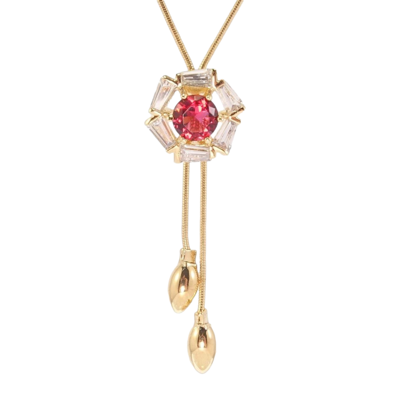 Бігунок на ланцюжку Xuping Позолота 18K Декоративна квіточка з малиновим фіанітом довжина 51-54,5см х 1мм фото №1 Бігунок на ланцюжку Xuping Позолота 18K Декоративна квіточка з малиновим фіанітом довжина 51-54,5см х 1мм фото №1