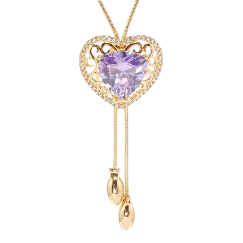 Бігунок на ланцюжку Xuping Позолота 18K Серце з бузковим цирконієм та ажурним орнаментом довжина 51-54,5см фото №2 Бігунок на ланцюжку Xuping Позолота 18K Серце з бузковим цирконієм та ажурним орнаментом довжина 51-54,5см фото №2