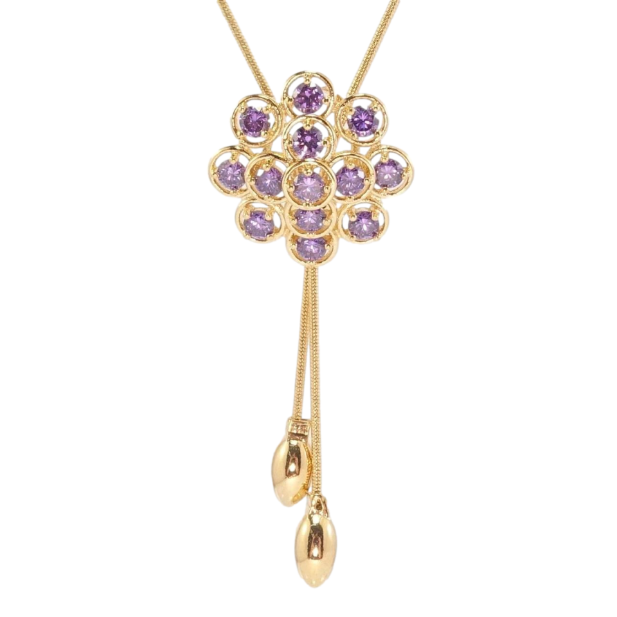 Бігунок на ланцюжку Xuping Позолота 18K Квітка з бузковими кристалами довжина 52-55см х 1мм фото №1 Бігунок на ланцюжку Xuping Позолота 18K Квітка з бузковими кристалами довжина 52-55см х 1мм фото №1