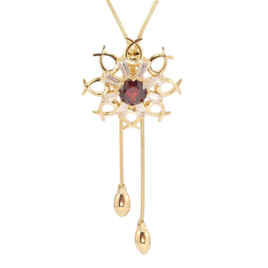 Бігунок на ланцюжку Xuping Позолота 18K Сніжинка з червоним кристалом довжина 51-54см х 1мм фото №1 Бігунок на ланцюжку Xuping Позолота 18K Сніжинка з червоним кристалом довжина 51-54см х 1мм фото №1
