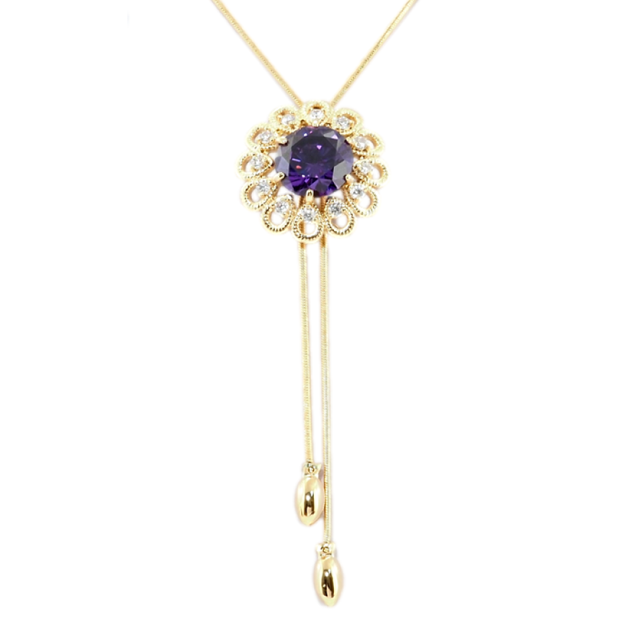 Бігунок на ланцюжку Xuping Позолота 18K Квітка з бузковим кристалом довжина 50-53см х 1мм фото №1 Бігунок на ланцюжку Xuping Позолота 18K Квітка з бузковим кристалом довжина 50-53см х 1мм фото №1