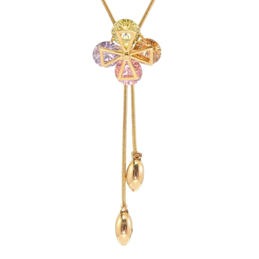 Бігунок на ланцюжку Xuping Позолота 18K Чотирилист з кольорових кристалів довжина 52-55см х 1мм фото №1 Бігунок на ланцюжку Xuping Позолота 18K Чотирилист з кольорових кристалів довжина 52-55см х 1мм фото №1