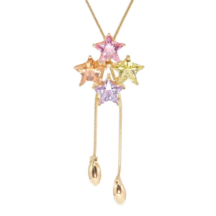 Бігунок на ланцюжку Xuping Позолота 18K Чотири кольорові кристальні зірочки довжина 51-56см х 1мм фото №10 Бігунок на ланцюжку Xuping Позолота 18K Чотири кольорові кристальні зірочки довжина 51-56см х 1мм фото №10
