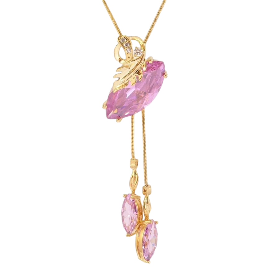 Бігунок на ланцюжку Xuping Позолота 18K Рожевий кристал з листочком довжина 51-56см х 1мм фото №1 Бігунок на ланцюжку Xuping Позолота 18K Рожевий кристал з листочком довжина 51-56см х 1мм фото №1