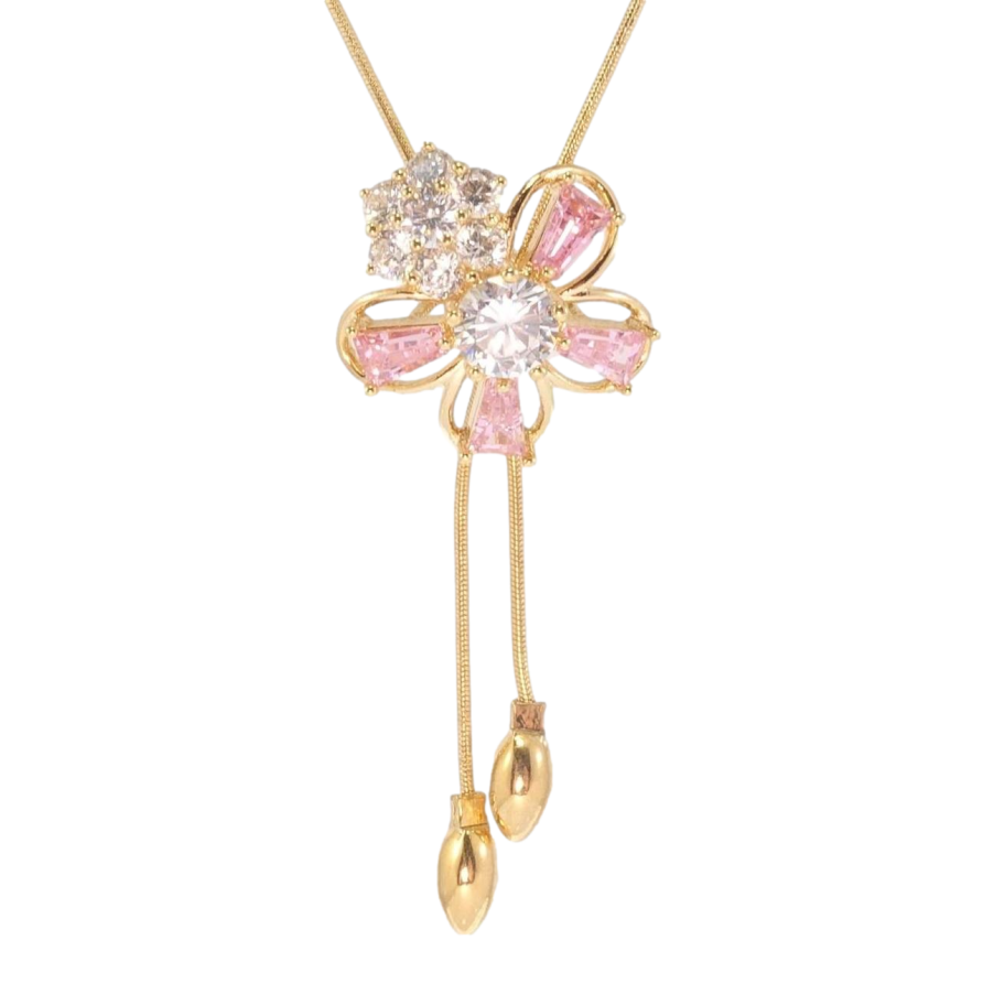 Бігунок на ланцюжку Xuping Позолота 18K Квіточки з рожевими кристалами та цирконієм довжина 52-55,5см х 1мм фото №1 Бігунок на ланцюжку Xuping Позолота 18K Квіточки з рожевими кристалами та цирконієм довжина 52-55,5см х 1мм фото №1