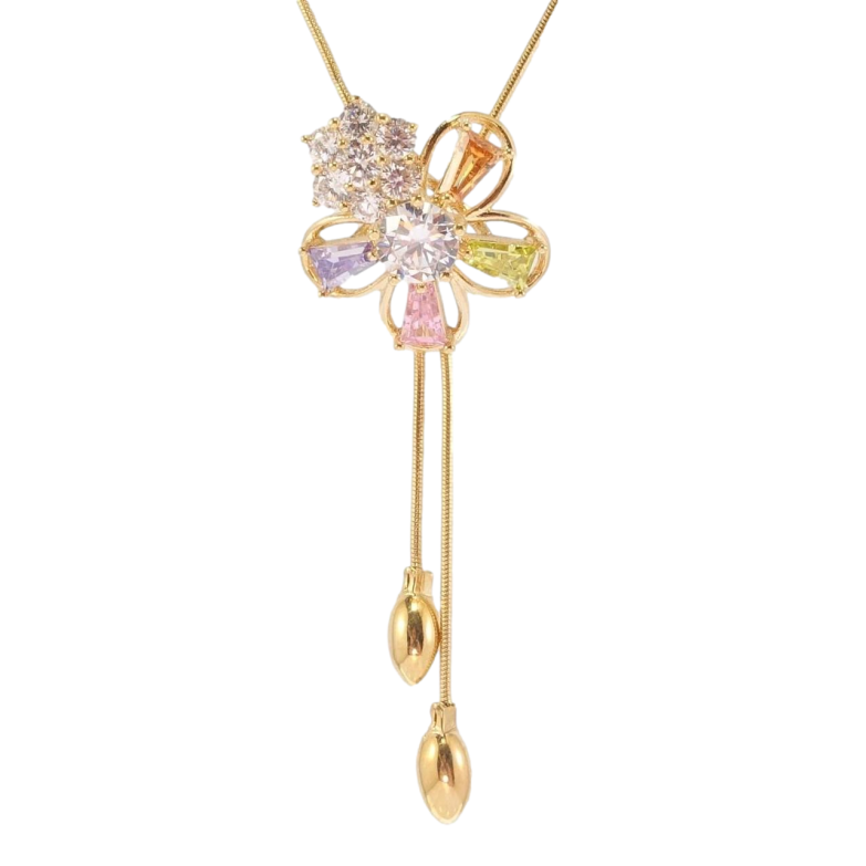 Бігунок на ланцюжку Xuping Позолота 18K Квіточки з кольоровими кристалами та цирконієм довжина 52-55см х 1мм фото №2 Бігунок на ланцюжку Xuping Позолота 18K Квіточки з кольоровими кристалами та цирконієм довжина 52-55см х 1мм фото №2