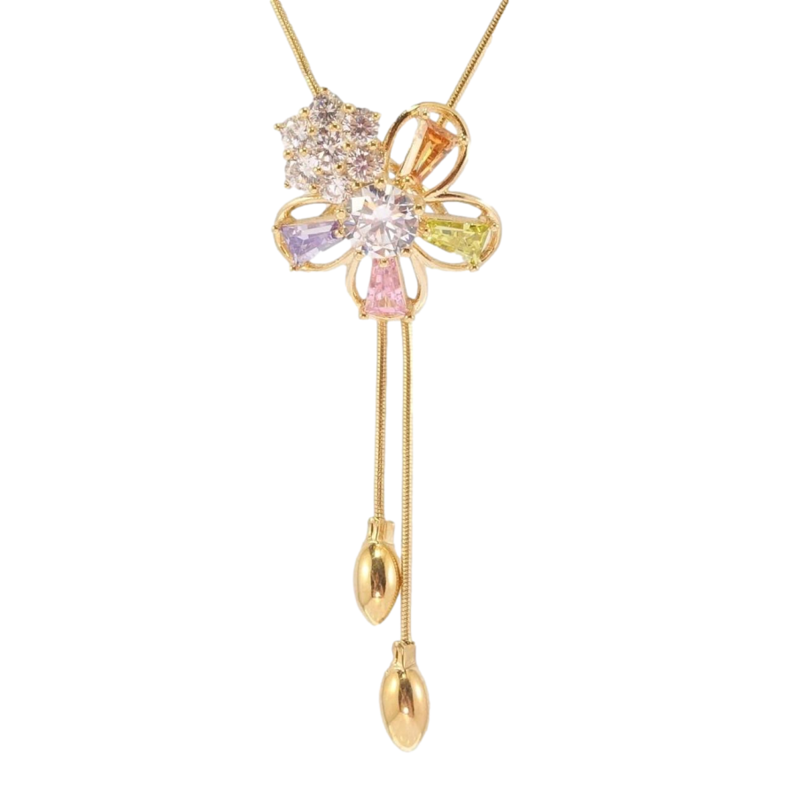 Бігунок на ланцюжку Xuping Позолота 18K Квіточки з кольоровими кристалами та цирконієм довжина 52-55см х 1мм фото №1 Бігунок на ланцюжку Xuping Позолота 18K Квіточки з кольоровими кристалами та цирконієм довжина 52-55см х 1мм фото №1