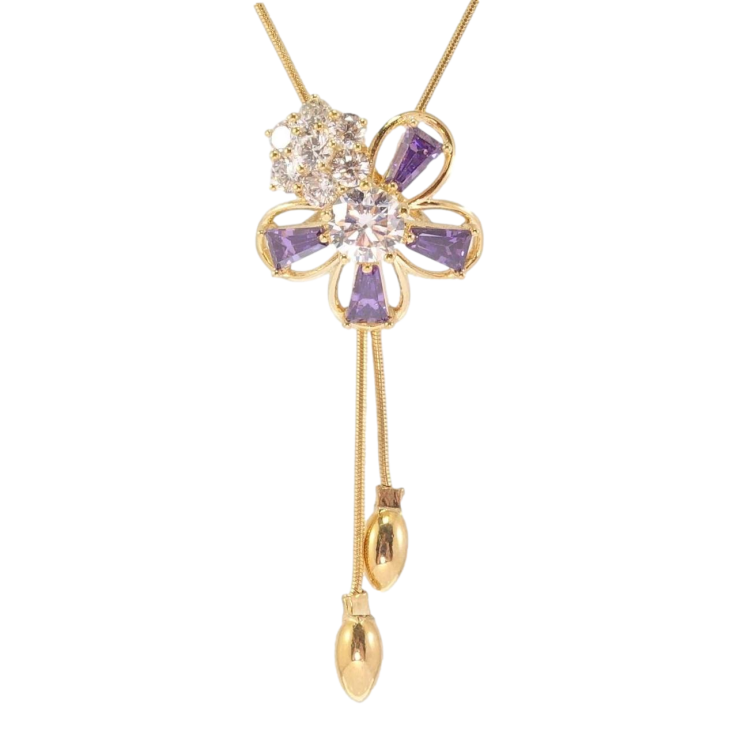 Бігунок на ланцюжку Xuping Позолота 18K Квіточки з бузковими кристалами та цирконієм довжина 50,5-54см х 1мм фото №15 Бігунок на ланцюжку Xuping Позолота 18K Квіточки з бузковими кристалами та цирконієм довжина 50,5-54см х 1мм фото №15