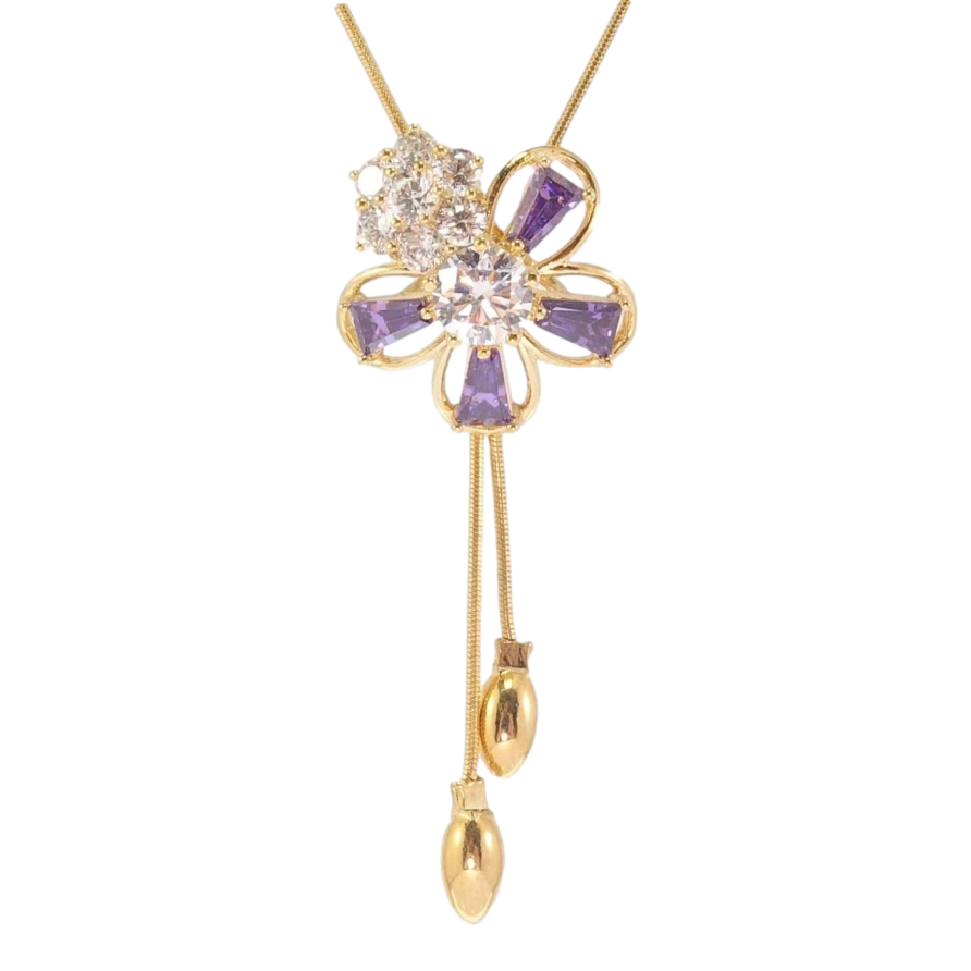 Бігунок на ланцюжку Xuping Позолота 18K Квіточки з бузковими кристалами та цирконієм довжина 50,5-54см х 1мм фото №1