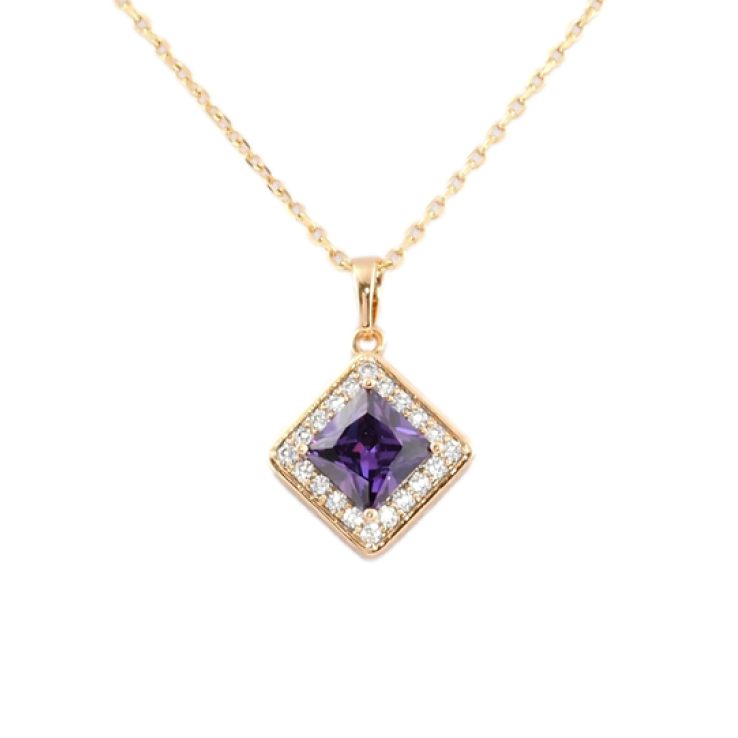 Кулон на ланцюжку Xuping Позолота 18K Бузковий фіаніт в обрамленні цирконію довжина 41-46см х 1.5мм фото №22