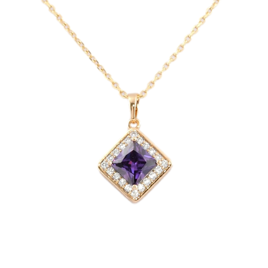 Кулон на ланцюжку Xuping Позолота 18K Бузковий фіаніт в обрамленні цирконію довжина 41-46см х 1.5мм фото №1