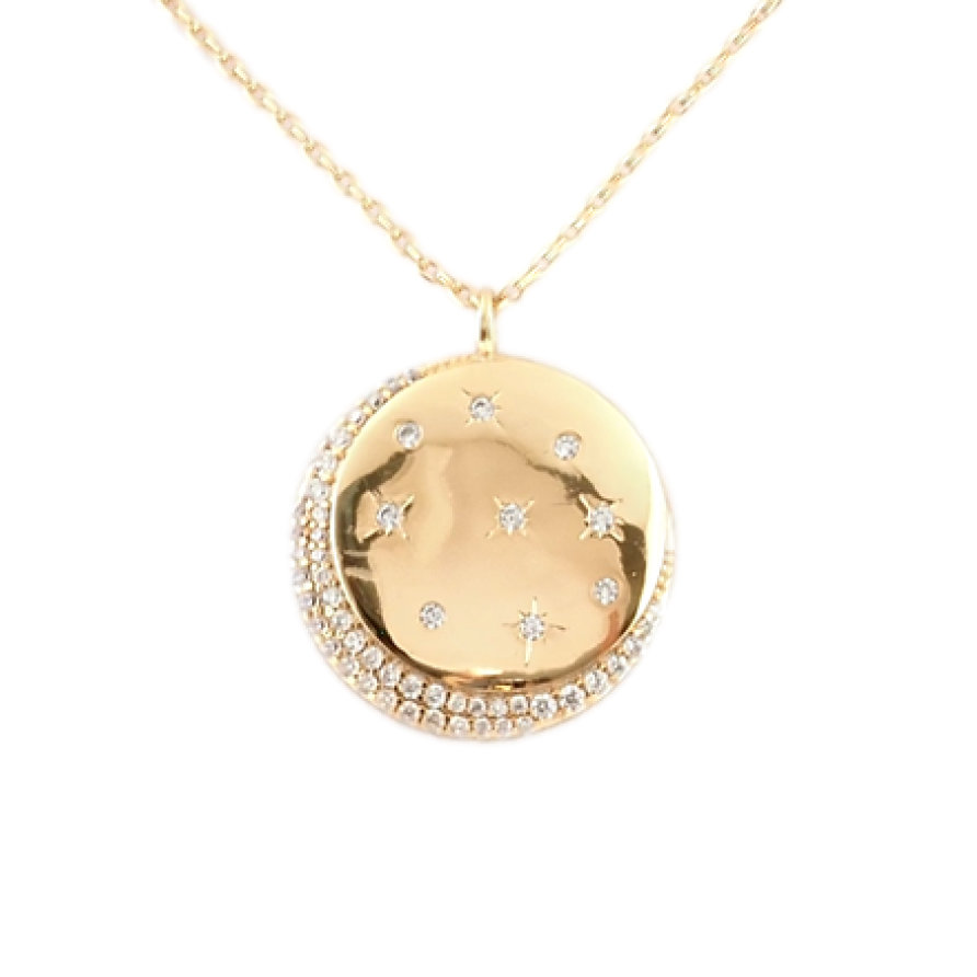 Підвіска на ланцюжку Xuping Позолота 18K Медальйон Місяць з зірками ø 20мм довжина з доп. ланцюжком 41-46см х 1мм фото №1