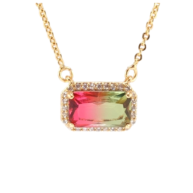 Підвіска на ланцюжку Xuping Позолота 18K Червоно-зелений кристал в обрамленні цирконію довжина 45-48см х 1мм фото №2
