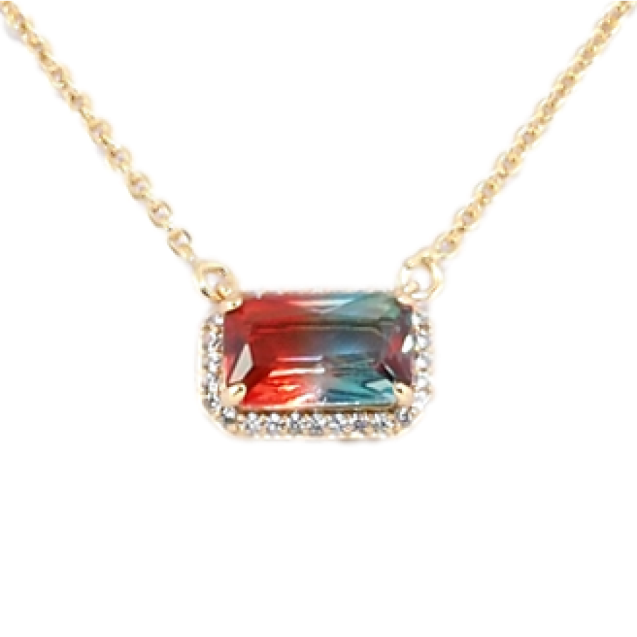 Підвіска на ланцюжку Xuping Позолота 18K Червоно-блакитний кристал в обрамленні цирконію довжина 45-48см х 1мм фото №1