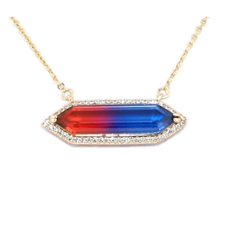 Подвеска на цепочке Xuping Позолота 18K Красно-синий кристалл в обрамлении циркония длина 46-49см х 1мм фото №1