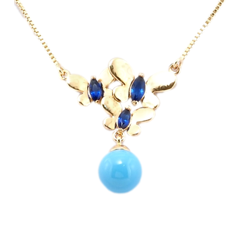 Подвеска на цепочке Xuping Позолота 18K Бабочки с синими фианитами и голубой бусиной длина 43-47см х 1мм фото №2 Подвеска на цепочке Xuping Позолота 18K Бабочки с синими фианитами и голубой бусиной длина 43-47см х 1мм фото №2