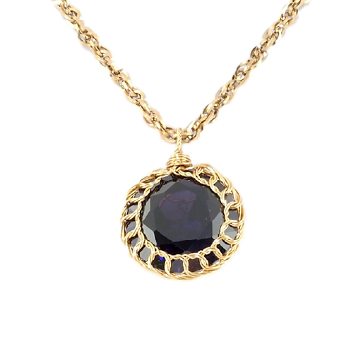 Подвеска на цепочке Xuping Позолота 18K Сиреневый кристалл в плетенной оправе, ø 20мм длина 51-56см х 3мм фото №2 Подвеска на цепочке Xuping Позолота 18K Сиреневый кристалл в плетенной оправе, ø 20мм длина 51-56см х 3мм фото №2