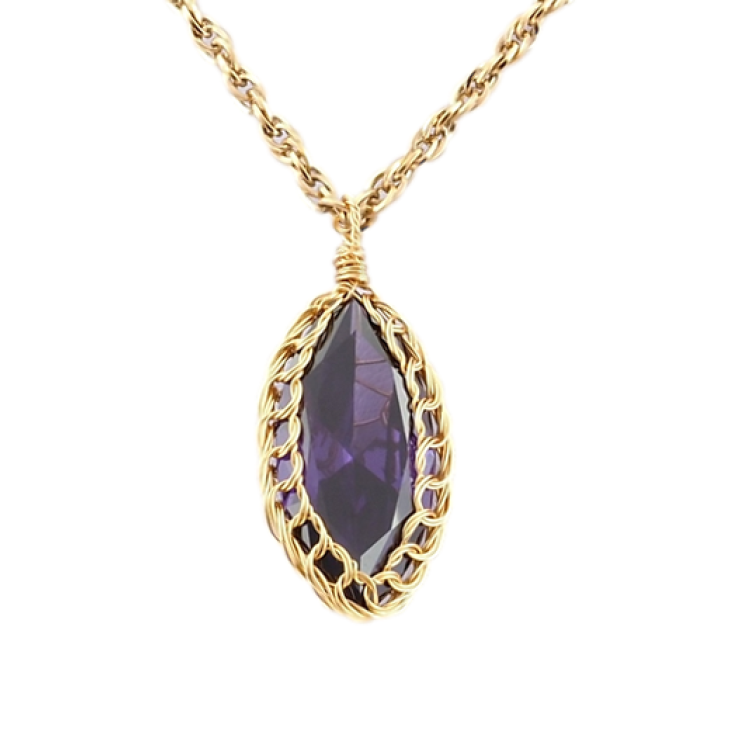 Подвеска на цепочке Xuping Позолота 18K Сиреневый кристалл в плетенной оправе длина 50-55см х 3мм фото №3 Подвеска на цепочке Xuping Позолота 18K Сиреневый кристалл в плетенной оправе длина 50-55см х 3мм фото №3