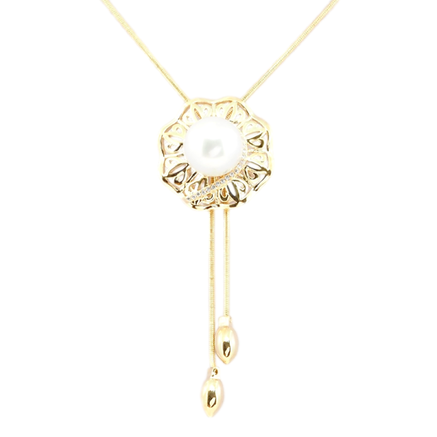 Бігунок на ланцюжку Xuping Позолота 18K Ажурна квітка з перлиною довжина 51-57см х 1мм фото №1