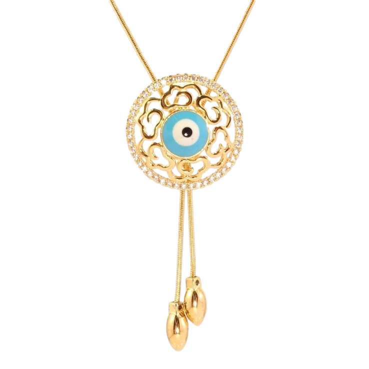 Бігунок на ланцюжку Xuping Позолота 18K Оберіг Око Фатіми в ажурному обрамленні довжина 48-52см х 1мм фото №4 Бігунок на ланцюжку Xuping Позолота 18K Оберіг Око Фатіми в ажурному обрамленні довжина 48-52см х 1мм фото №4
