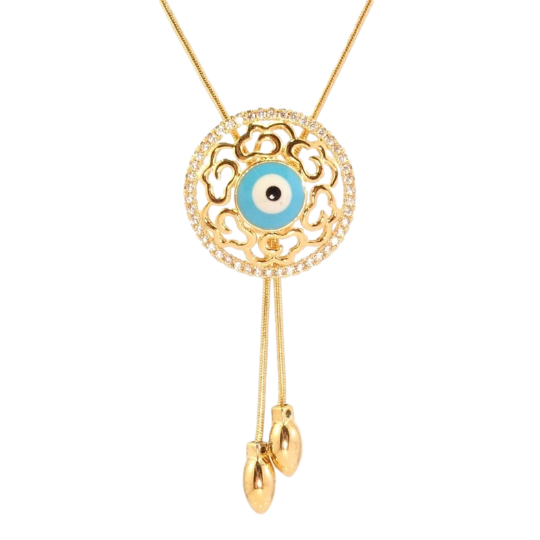 Бігунок на ланцюжку Xuping Позолота 18K Оберіг Око Фатіми в ажурному обрамленні довжина 48-52см х 1мм фото №1 Бігунок на ланцюжку Xuping Позолота 18K Оберіг Око Фатіми в ажурному обрамленні довжина 48-52см х 1мм фото №1