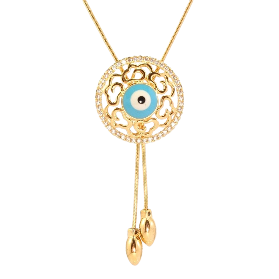 Бігунок на ланцюжку Xuping Позолота 18K Оберіг Око Фатіми в ажурному обрамленні довжина 48-52см х 1мм фото №1 Бігунок на ланцюжку Xuping Позолота 18K Оберіг Око Фатіми в ажурному обрамленні довжина 48-52см х 1мм фото №1