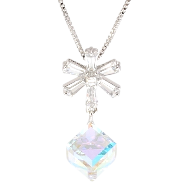 Кулон Xuping колір Родій із кр-ми Swarovski на ланцюжку Сніжинка з кристальним кубом Shimmer довжина 39-44,5см фото №7