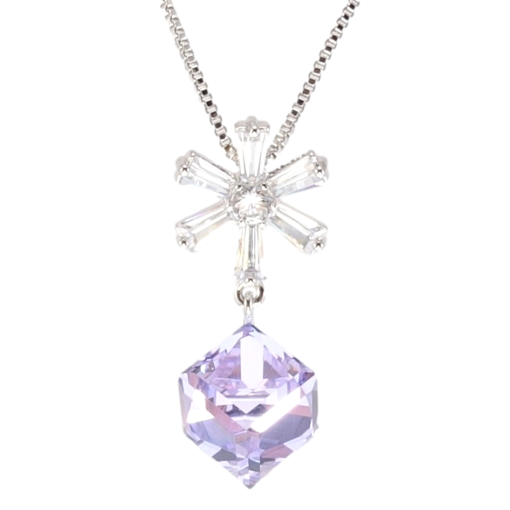 Кулон Xuping колір Родій з кр-ми Swarovski на ланцюжку Сніжинка з кристальним кубом Provence Lavender довжина фото №6