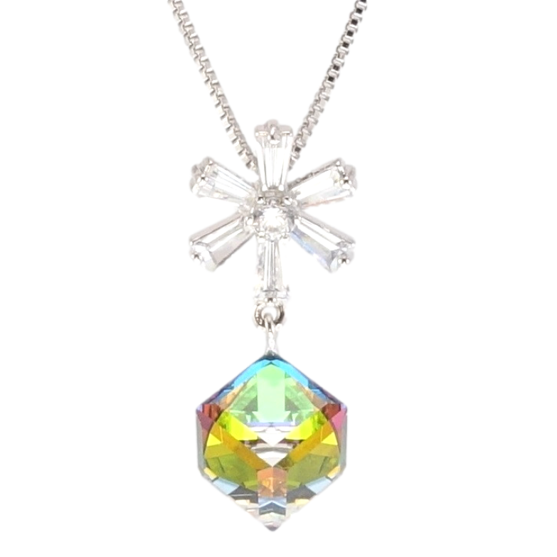 Кулон Xuping цвет Родий с кр-ми Swarovski на цепочке Снежинка с кристальным кубом Vitrail Medium длина фото №2