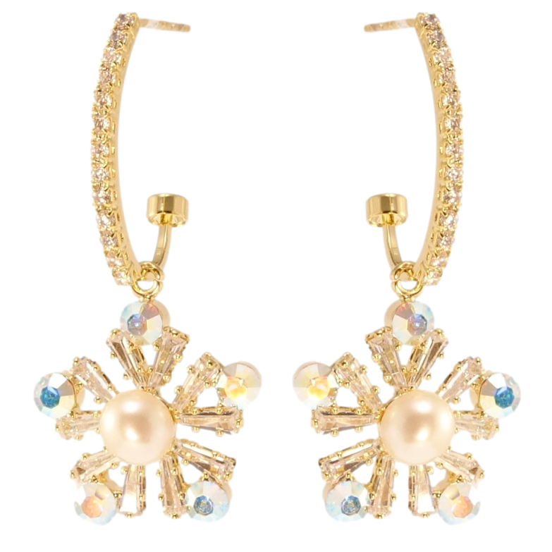 Сережки Xuping JEAN GOUJON Позолота 14K пусети Витончені сніжинки на дугах фото №1