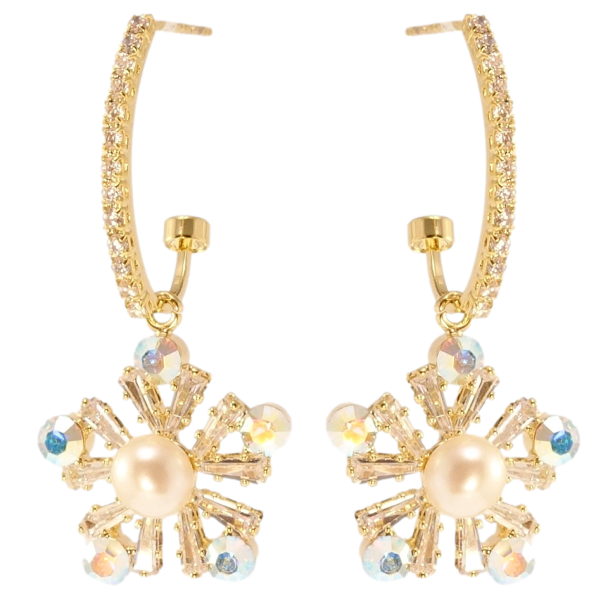 Сережки Xuping JEAN GOUJON Позолота 14K пусети Витончені сніжинки на дугах фото №1