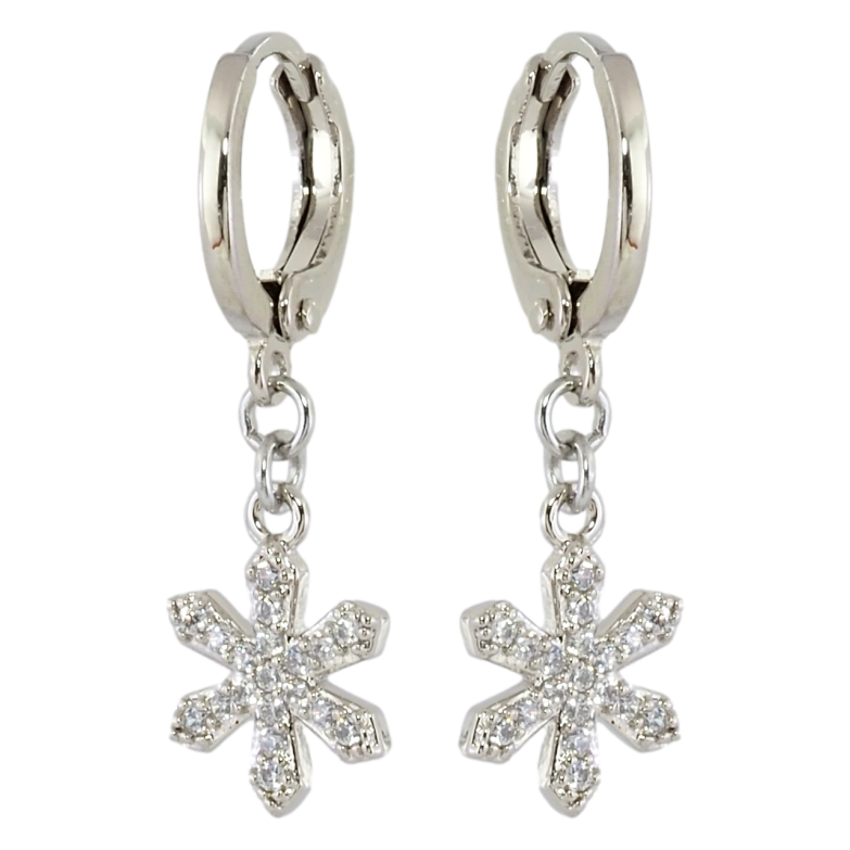 Сережки Xuping Родій підвіски на колечках Сніжинки з цирконієм фото №2