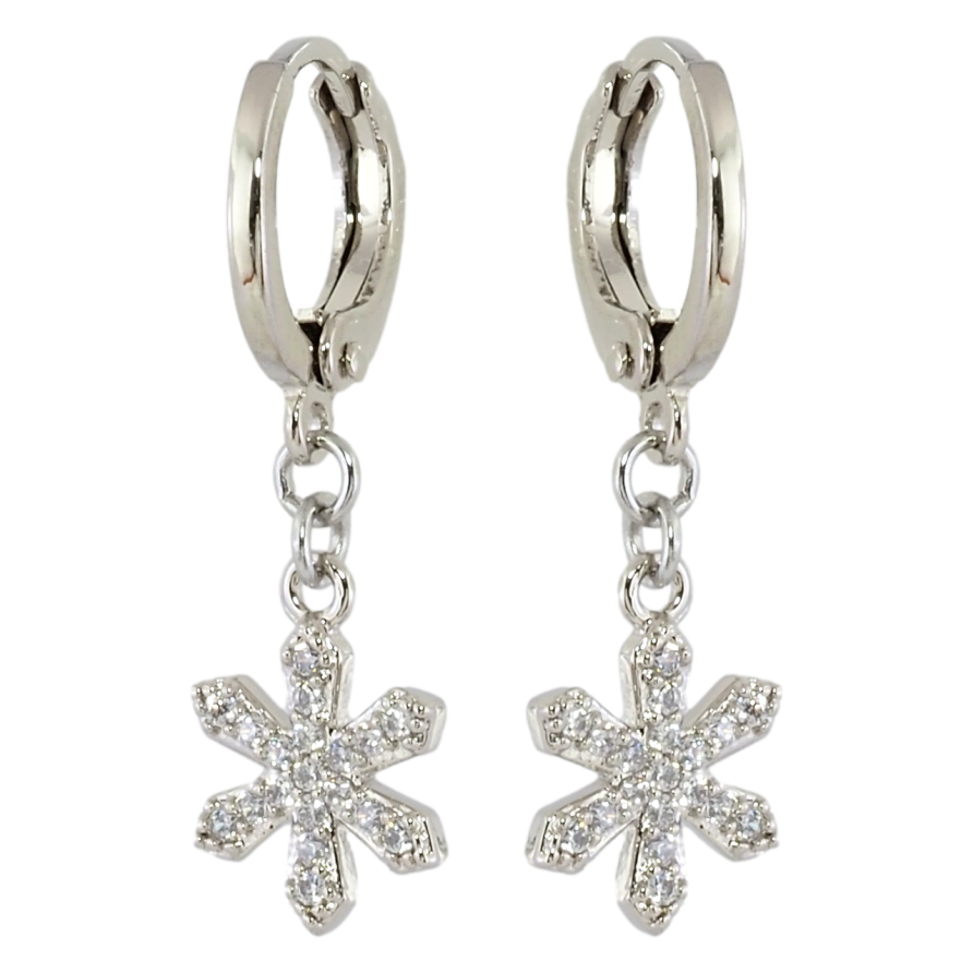 Серьги Xuping Родий подвески на колечках Снежинки с цирконием фото №1