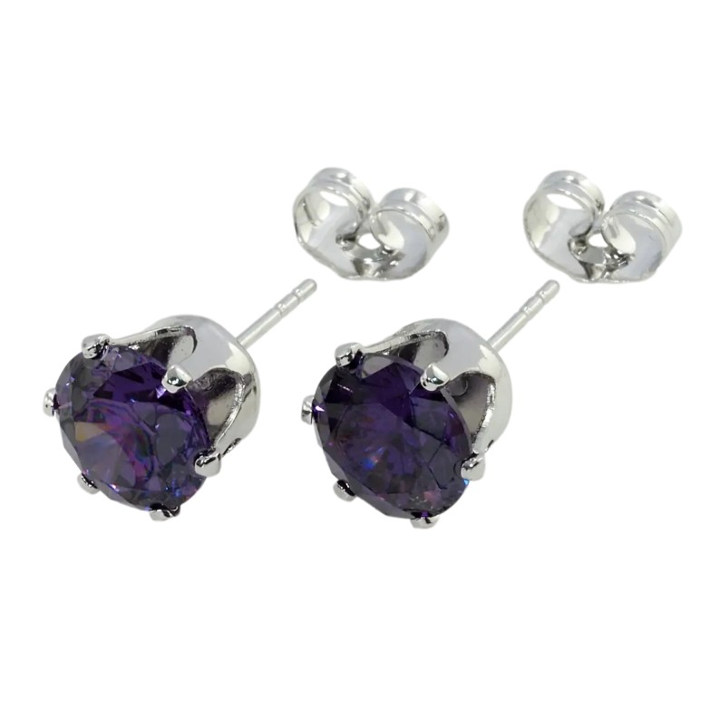 Серьги Xuping Родий пусеты Сиреневые кристаллы в 6-ти крапановой оправе ø 9мм фото №1