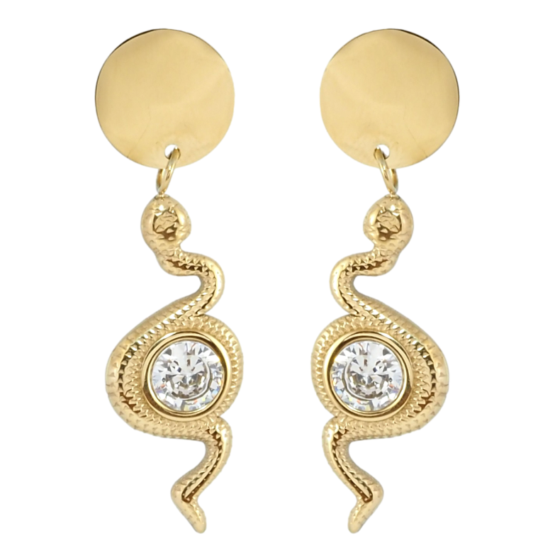 Серьги Xuping TTM Stainless Steel цвет 14K пусеты Змейки с цирконием фото №1