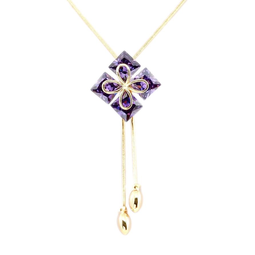 Бігунок на ланцюжку Xuping Позолота 18K Чотирилист з квадратними фіолетовими кристалами дл. 51-54,5см фото №1 Бігунок на ланцюжку Xuping Позолота 18K Чотирилист з квадратними фіолетовими кристалами дл. 51-54,5см фото №1
