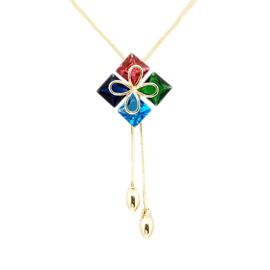 Бігунок на ланцюжку Xuping Позолота 18K Чотирилист з квадратними різнокольоровими кристалами дл.51-54,5см фото №1 Бігунок на ланцюжку Xuping Позолота 18K Чотирилист з квадратними різнокольоровими кристалами дл.51-54,5см фото №1