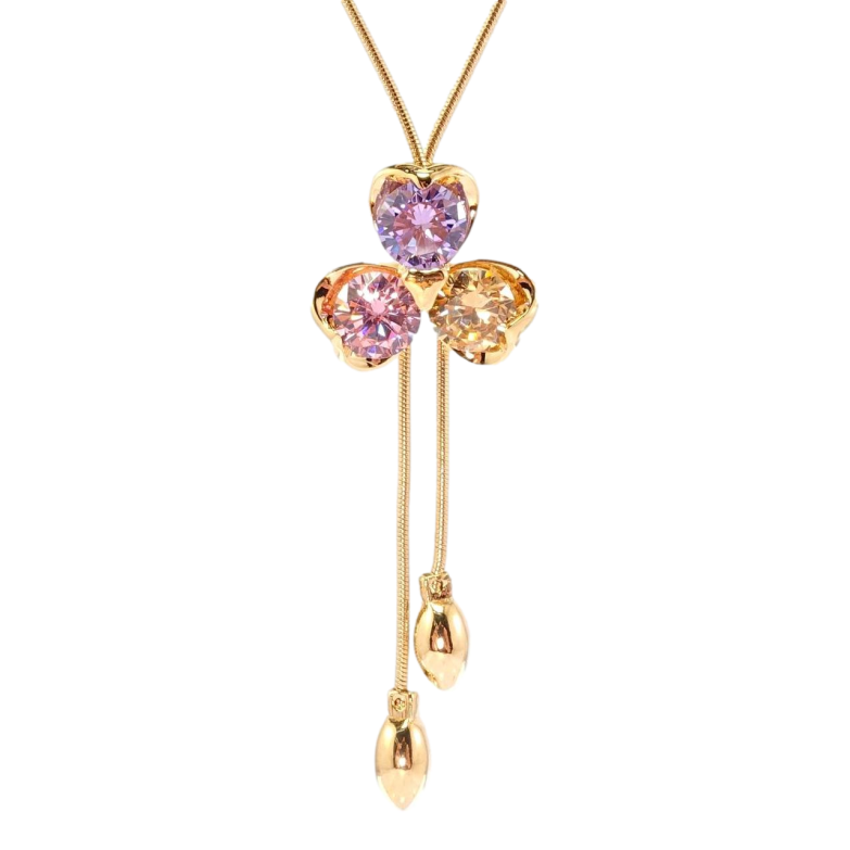 Бігунок на ланцюжку Xuping Позолота 18K Трилісник долі вставки різнобарвні кристали довжина 52,5-56см фото №1 Бігунок на ланцюжку Xuping Позолота 18K Трилісник долі вставки різнобарвні кристали довжина 52,5-56см фото №1