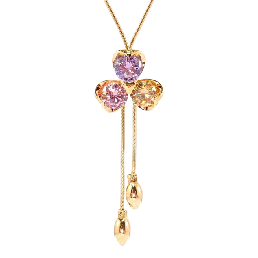 Бігунок на ланцюжку Xuping Позолота 18K Трилісник долі вставки різнобарвні кристали довжина 52,5-56см фото №1 Бігунок на ланцюжку Xuping Позолота 18K Трилісник долі вставки різнобарвні кристали довжина 52,5-56см фото №1