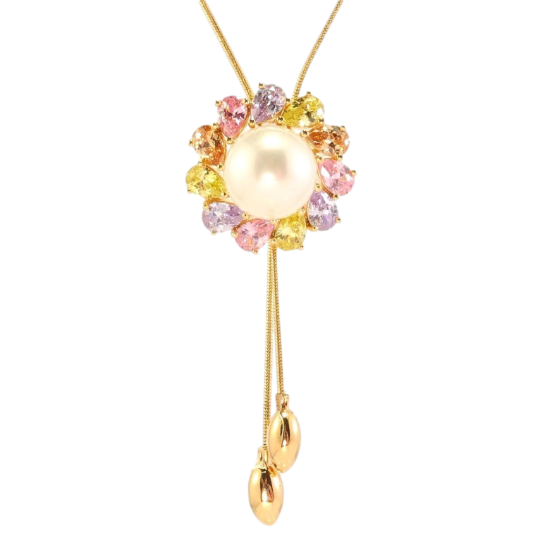 Бігунок на ланцюжку Xuping Позолота 18K Квітка з кольорових кристалів з перлиною довжина 47-50см х 1мм фото №7 Бігунок на ланцюжку Xuping Позолота 18K Квітка з кольорових кристалів з перлиною довжина 47-50см х 1мм фото №7