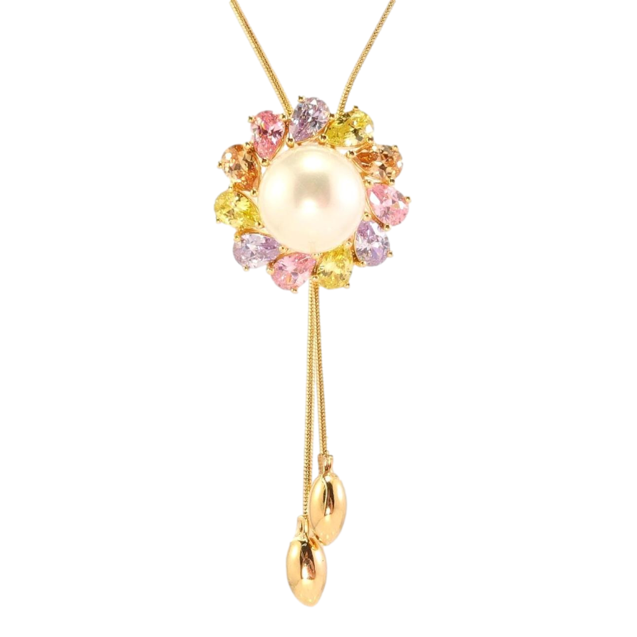 Бігунок на ланцюжку Xuping Позолота 18K Квітка з кольорових кристалів з перлиною довжина 47-50см х 1мм фото №1 Бігунок на ланцюжку Xuping Позолота 18K Квітка з кольорових кристалів з перлиною довжина 47-50см х 1мм фото №1