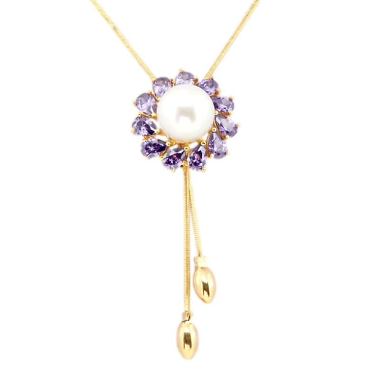 Бігунок на ланцюжку Xuping Позолота 18K Квітка з бузкових кристалів з перлиною довжина 48-51см х 1мм фото №19 Бігунок на ланцюжку Xuping Позолота 18K Квітка з бузкових кристалів з перлиною довжина 48-51см х 1мм фото №19