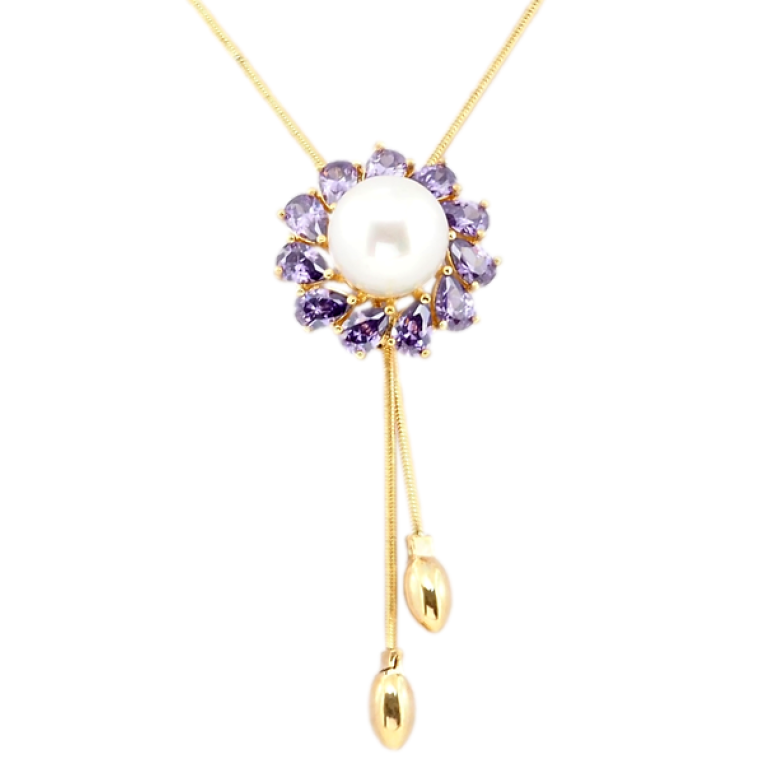 Бігунок на ланцюжку Xuping Позолота 18K Квітка з бузкових кристалів з перлиною довжина 48-51см х 1мм фото №1 Бігунок на ланцюжку Xuping Позолота 18K Квітка з бузкових кристалів з перлиною довжина 48-51см х 1мм фото №1