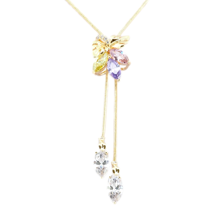 Бігунок на ланцюжку Xuping Позолота 18K Флористичний орнамент із кольоровими кристалами довжина 50-53,5см х 1мм фото №1