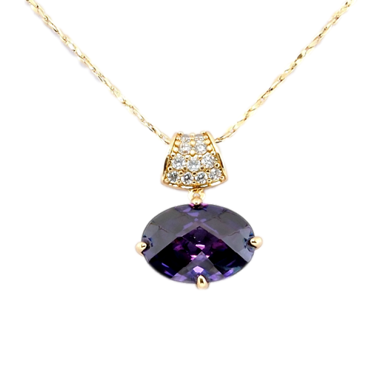 Кулон на цепочке Xuping Позолота 18K Изящная подвеска с граненным сиреневым кристаллом длина 46-52см х 1мм фото №2