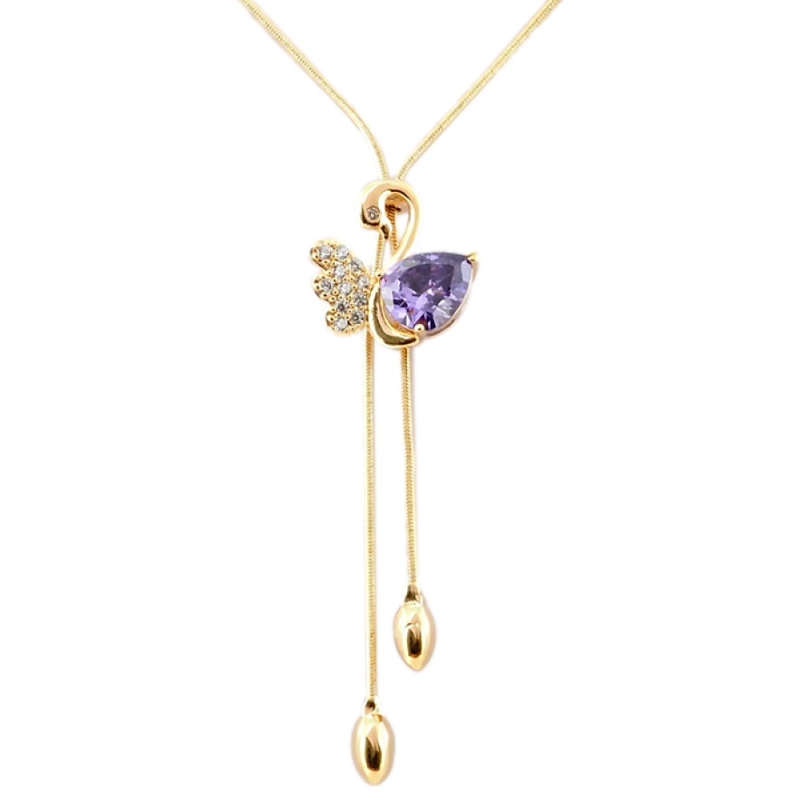 Бігунок на ланцюжку Xuping Позолота 18K Лебідь з бузковим фіанітом довжина 51-54см х 1мм фото №1 Бігунок на ланцюжку Xuping Позолота 18K Лебідь з бузковим фіанітом довжина 51-54см х 1мм фото №1