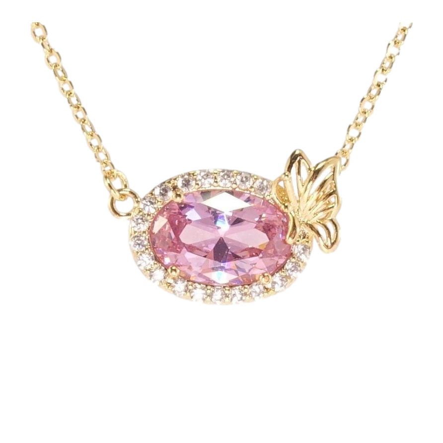 Подвеска на цепочке Xuping Позолота 18K Розовый кристалл в обрамлении циркония с цветком длина 43-46см х 2мм фото №1